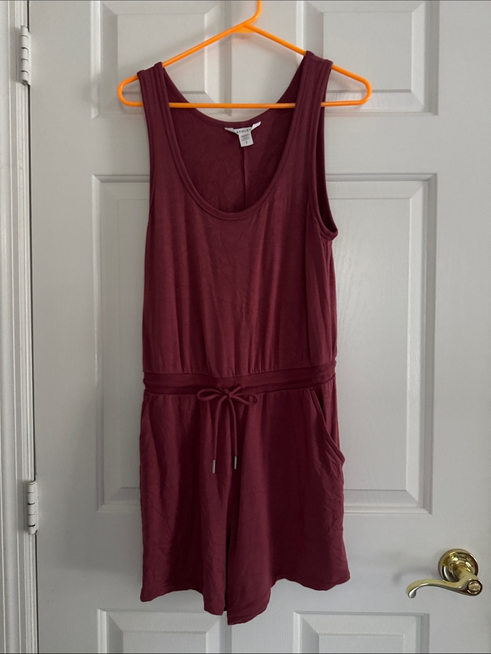 Athleta Sleeveless Burgundy One-Piece Romper with Drawstring Waist Size S